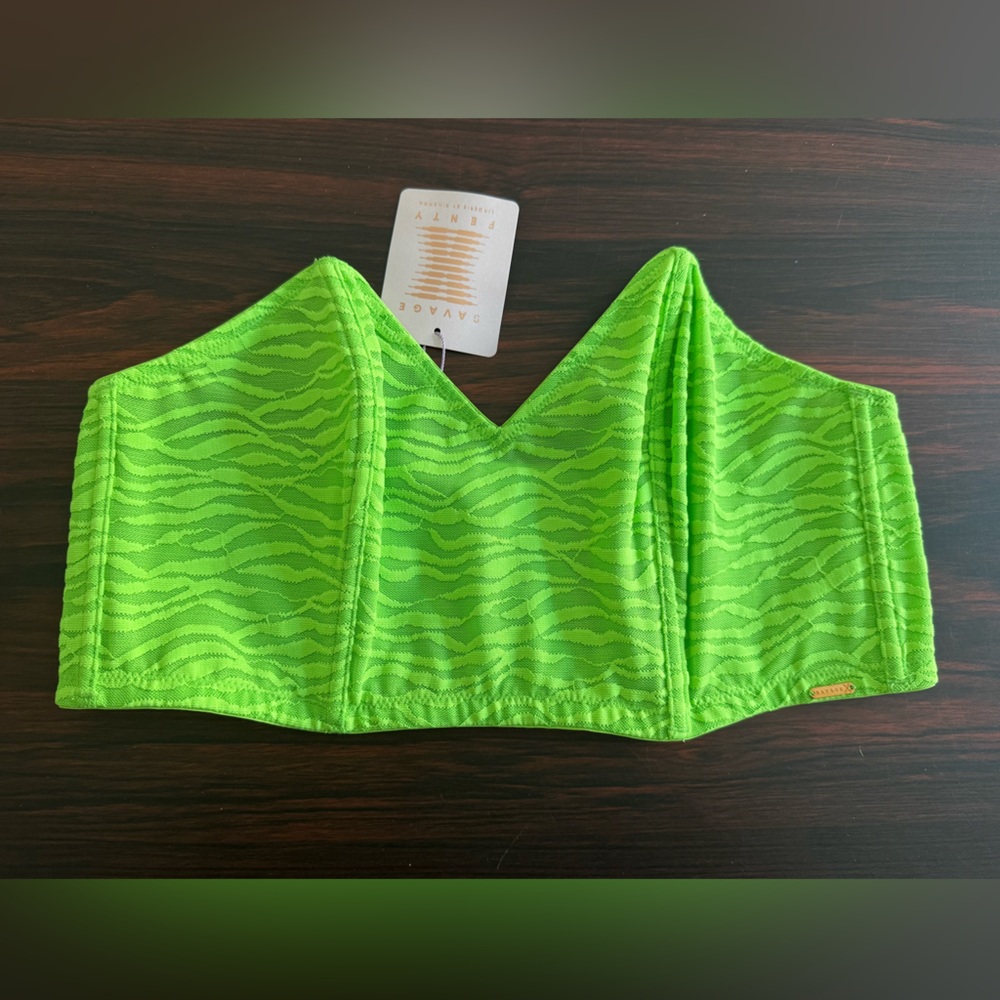 NWT Savage X Fenty All Over Me Lace Bandeau Bracelet 2X Neon Green Tiger Stretch